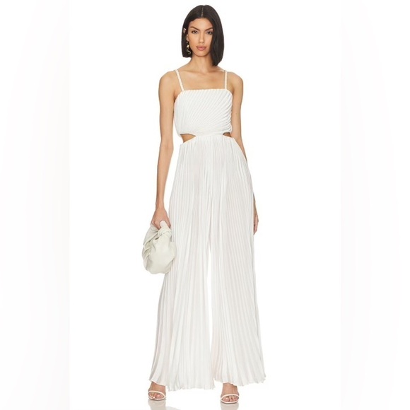 Alice + Olivia Powell Pleated Jumpsuit w/ Cutouts In White Size 12 - Picture 1 of 9